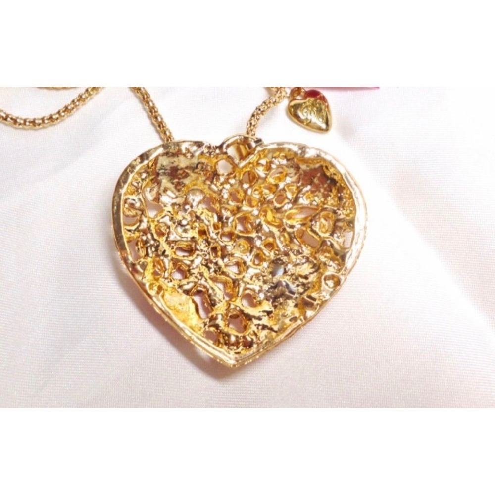 Betsy Johnson Red Crystal Rose Heart Pendant Popcorn Chain Necklace 21in NWOT - Picture 7 of 7